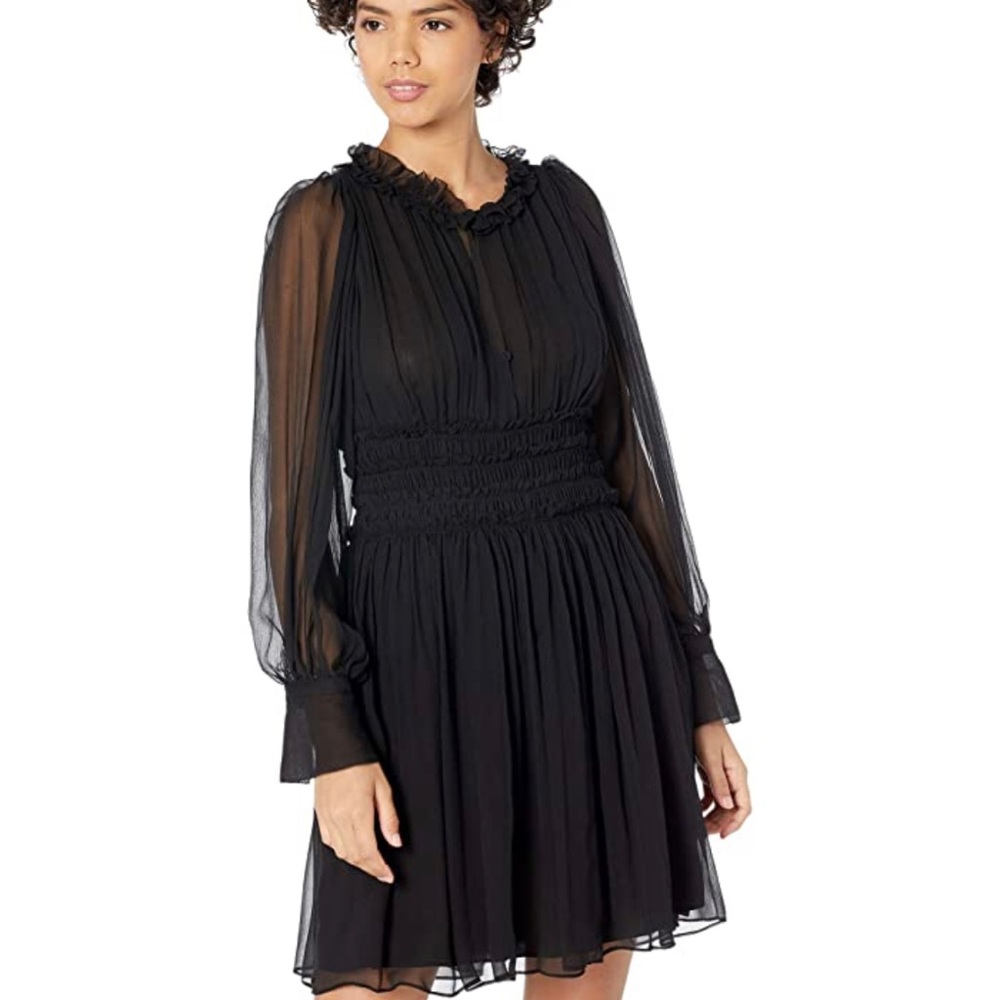Rebecca Taylor Black Silk Chiffon Dress- Size 10 - Picture 5 of 5